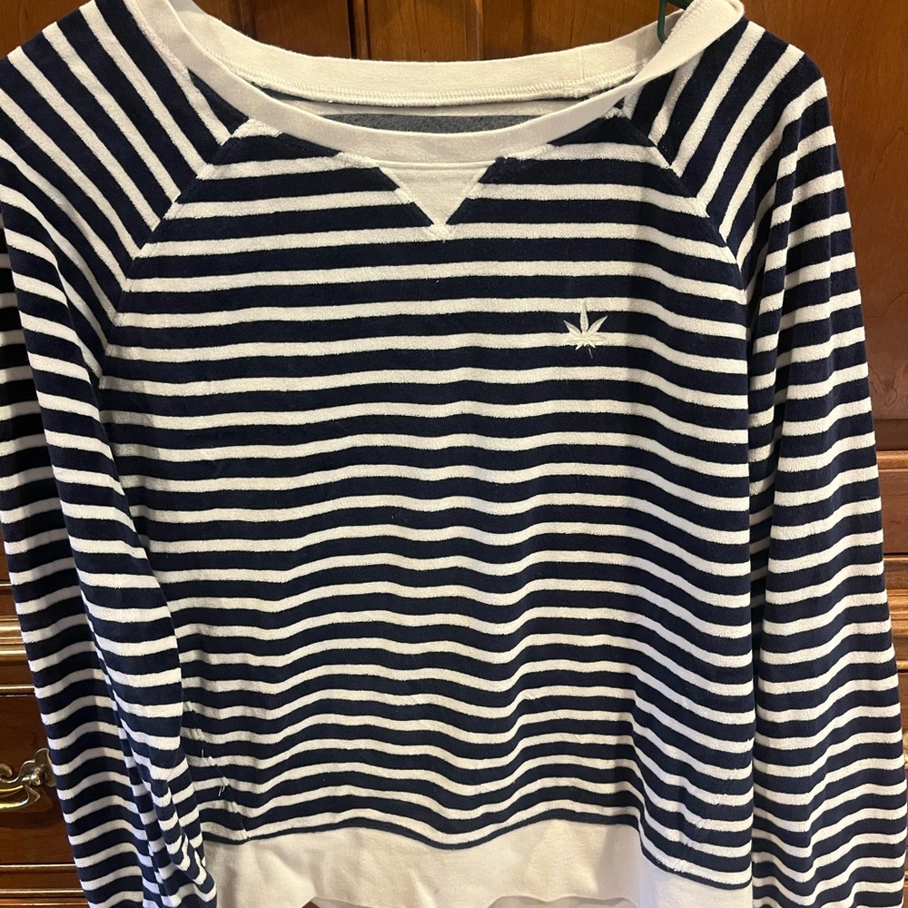 Navy and White Striped Women's Sweater